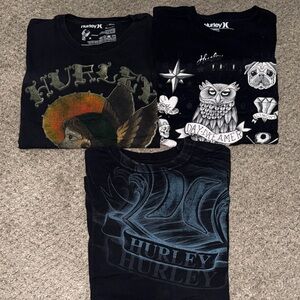 Hurley Black Graphic Tee Trio with Multicolor Prints